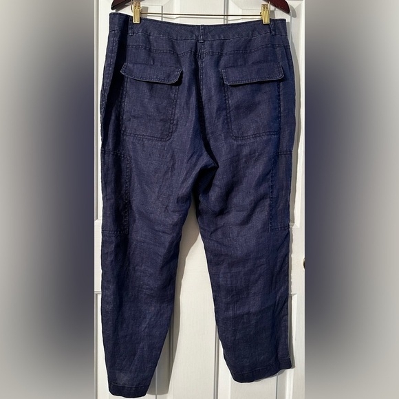 TOMMY BAHAMA 14 Coastal Indigo Blue 100% Linen Cropped Cargo Pants Zipper Pocket - Picture 12 of 13